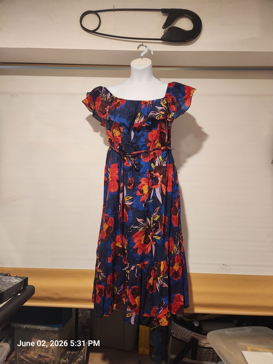 Grace Elements Dresses & Skirts - Floral Off-Shoulder Midi Dress - Grace Element Navy with Red Floral Print